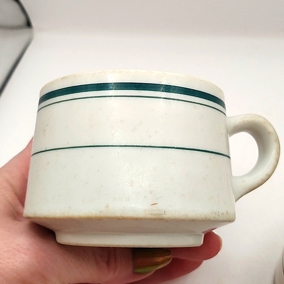Vintage Heavy China Restaurant Ware Mugs Green Stripe 2 Count - Picture 9 of 10